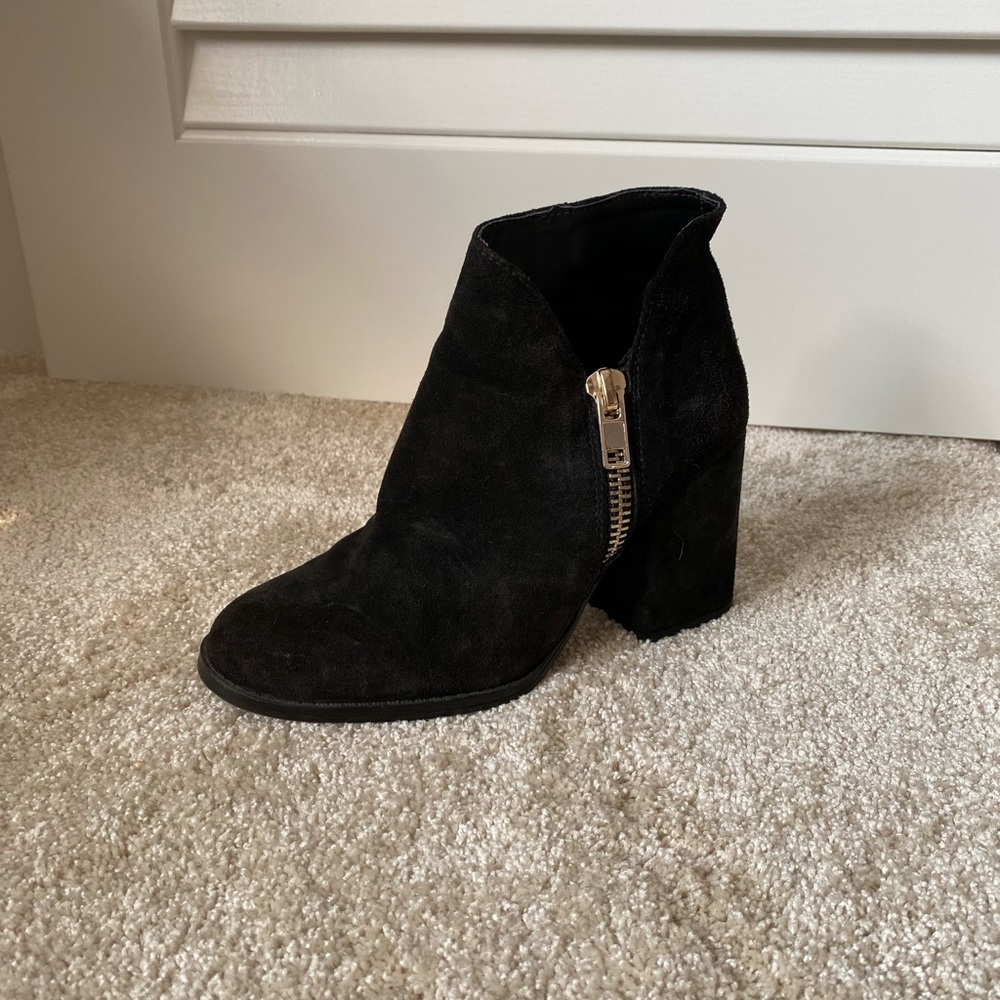 Zara Black Suede Heeled Ankle Booties